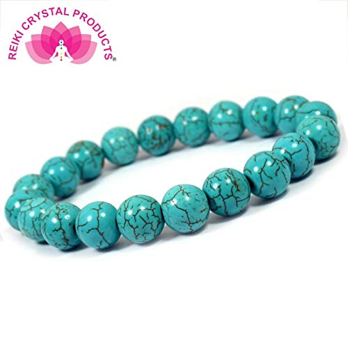 レイキクリスタル製品 天然ターコイズブレスレット 8mm レイキヒーリングとVastu矯正 保護 濃縮スピリチュアリティと創造性の向上