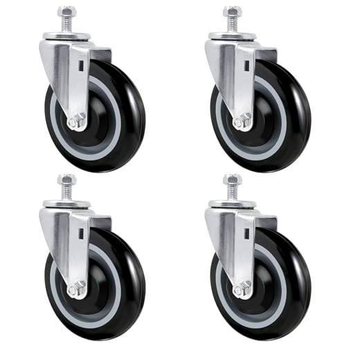 LONGRUNFORU 5 Inch Stem Casters for Shopping Carts, Polyurethane Shopping Cart Wheels Replacement,1/2”-13 x 1.0, Set of 4 Wheels for Cart Loading Capacity 1400lbs Total