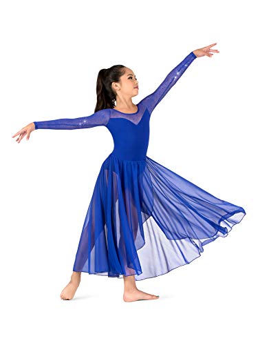 Girls Performance Twinkle Mesh Long Sleeve Dress Tw317Blkm Black Medium #TOP4