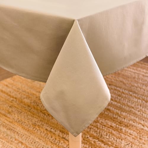 Image of Encasa XO Dining Table Cover Cloth for 4 to 6 Seater | 140x180 cm Cotton Canvas Rectangular Table Cloth | Machine Washable Tablecloth for Indoor & Outdoor Use - Light Beige Solid Color