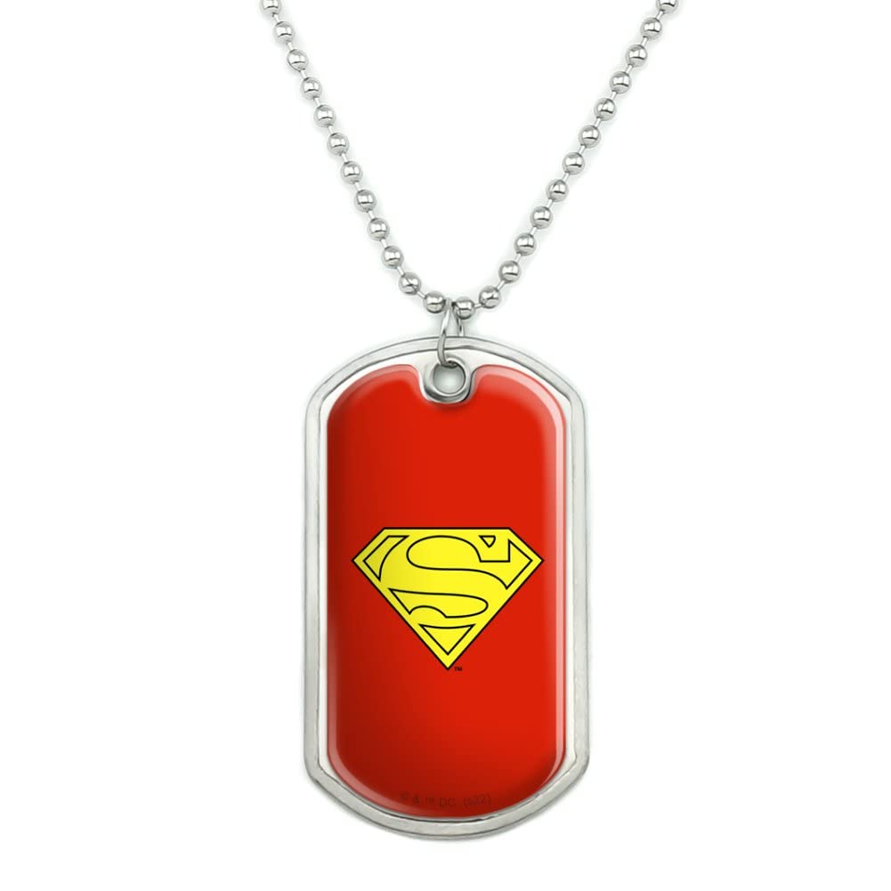 Superman Cape Logo Military Dog Tag Pendant Necklace with Chain, Metallic, 2 Inches-image-31