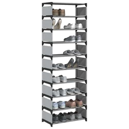 Frdhee Zapatero para el armario, zapatero de 10 pisos, gris, 54 x 28 x 158 cm, tela no tejida, estantería para zapatos, plantas, libros
