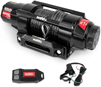 X-BULL New 6000LBS IP68 Waterproof Electric Winch Boat Trailer Winch with 2 in 1 Wireless Remote Synthetic Rope 1/4 in x49.8ft Hook Automatic Braking Powersports Off Road