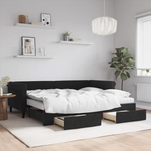 Genérico Sofá Cama Nido con cajones Terciopelo Negro 90x200 cm,Camas y Accesorios,Camas y somieres-3197847