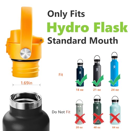 Image of EIPOSAU Auto Flip Lid for Hydro Flask Standard Mouth Bottle, Spout lid for HydroFlask Narrow Mouth Bottle, Replacement Lid with Button Lock