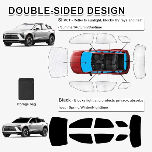 Image of KMF 8pcs Full Window Sun Shades Custom Fit for Chevy Chevrolet Blazer EV Accessories 2024 2025, Privacy Car Window Covers Sunshade for Windshield Side Rear, UV Block and Blackout for Car Camping /Baby