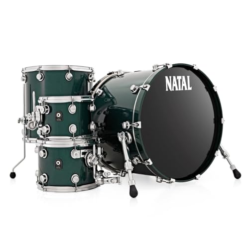 Natal KTW-UFX-BRG1 Café Racer Series 4-Piece Shell Pack l UFX Configuration l Includes 10' x 6.5' tom, 12' x 7' Tom, 16' x 14' Floor Tom & 22' x 18' Bass Drum l British Racing Green Sparkle Finish
