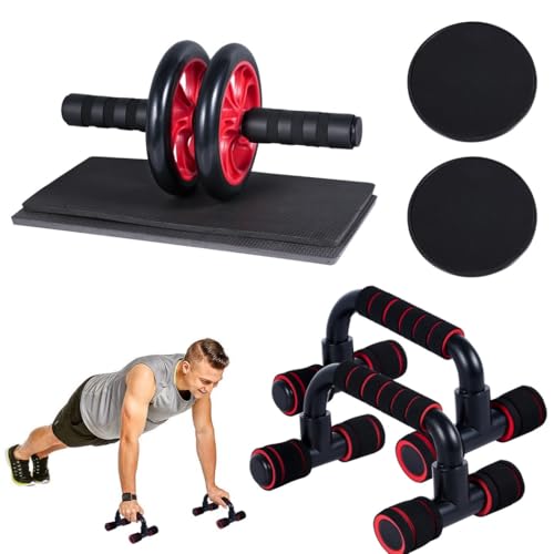Core Workout Equipment Set: Ab Wheel Roller, Push-Up, Knee Pads & Core Sliders, 4-in-1 Home Gym Kit for Men and Women