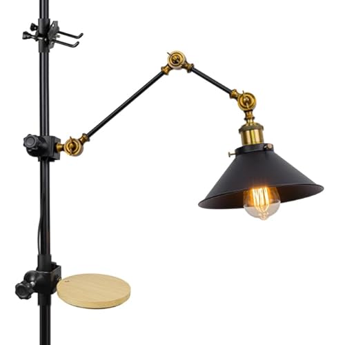 Yequandec Clamp Mount Type 9.8ft Plug Cord Adjustable Arm Metal Light, Wood Storage Tray, 1.97