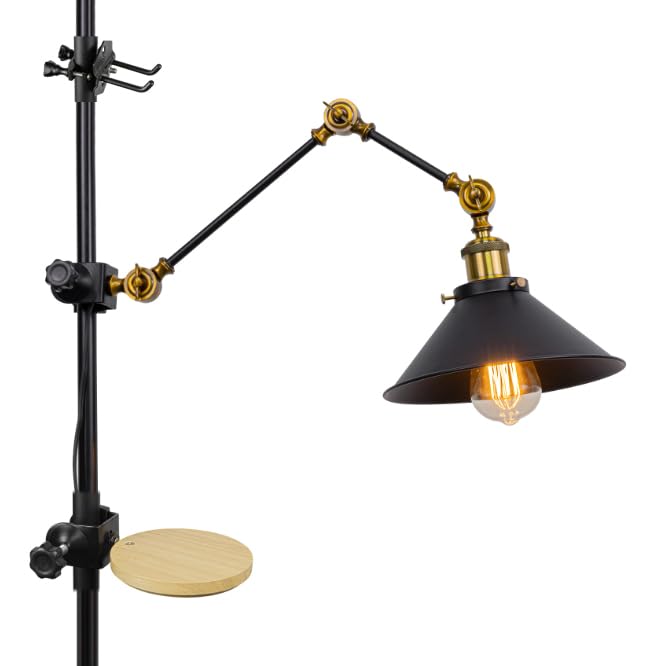 Yequandec Clamp Mount Type 9.8ft Plug Cord Adjustable Arm Metal Light, Wood Storage Tray, 1.97