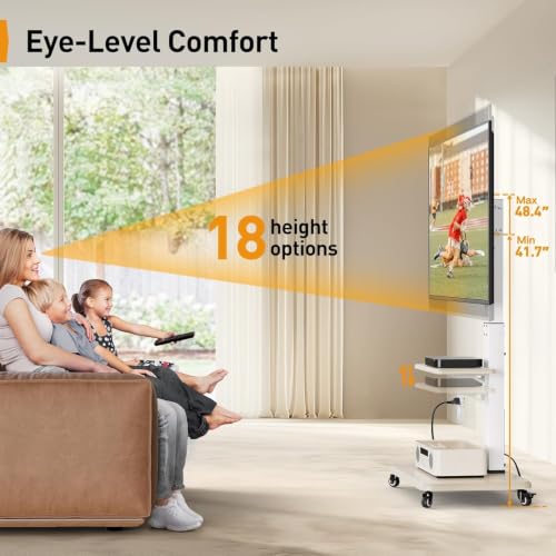Image of Perlegear Mobile TV Stand with Power Outlet, Tilt & Swivel Rolling TV Cart for 32-75 inches TVs up to 110 lbs, Height Adjustable Rolling TV Stand White with Wheels, Max VESA 600x400mm, PGTVMC17W