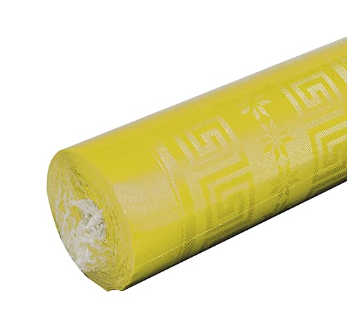 Pro Nappe - Ref R485020I - Mantel de Papel Damasco desechable en Rollo 50 M Largo X 1,20 M Ancho - Color Amarillo - Papel Damasco con Estampado Universal Chic y clásico