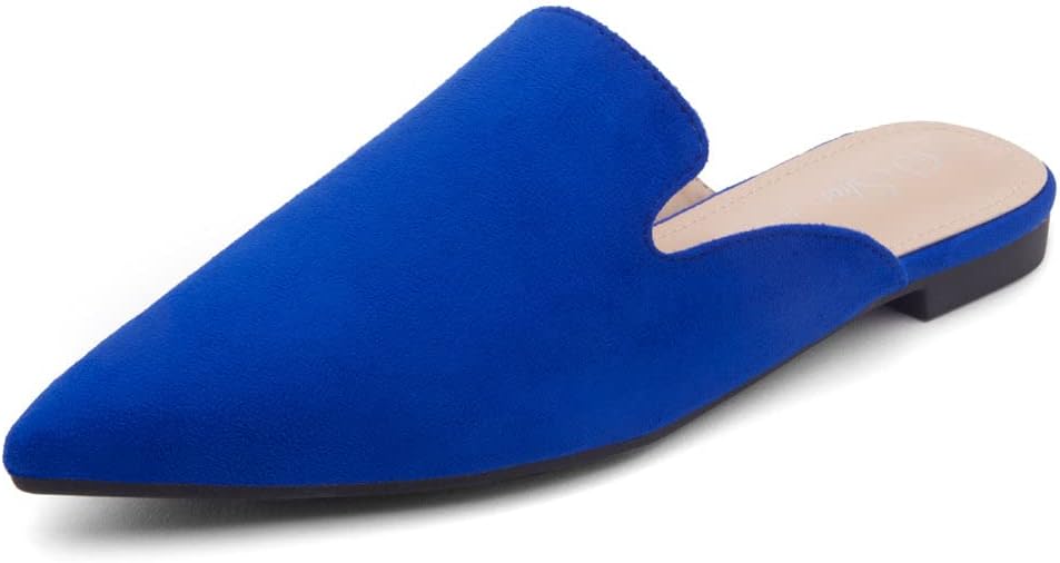 Shoe Land Cally Women's Mules, Pointed Toe Backless Loafer Shoes, Comfortable Flats, Slip-On Slides, Casual Flat Mule for Party, Office, Daily Wear, and Business, Navy, Size 8.5