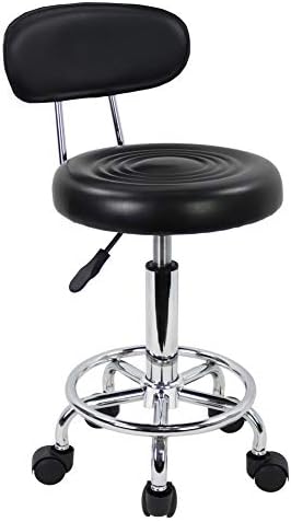 KKTONER PU Leather Modern Rolling Stool with Low Back Height Adjustable Work Salon Drafting Swivel Task Chair with Footrest (Black)