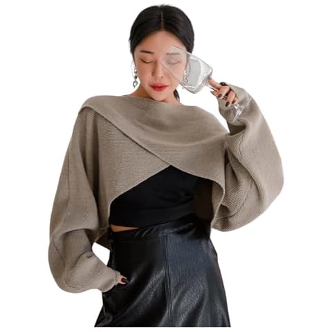 COZYEASE Women's Criss Cross Boat Neck Long Sleeve Crop Sweater Solid Casual Plain Sweater Coat Mocha Brown M Cover