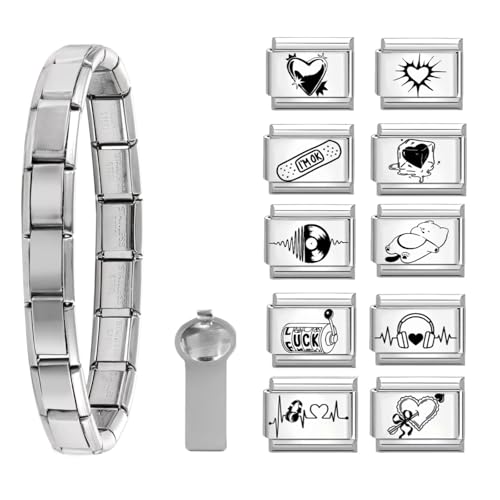 Loozykit Italian Charm Bracelet Charms Set Gold Silber 10pcs Italian Charms Set mit Öffnungswerkzeug Armband Abnehmbar 9mm charms für Italienische Armbänder DIY Geschenk (Schwarzes Liebeshaustier)