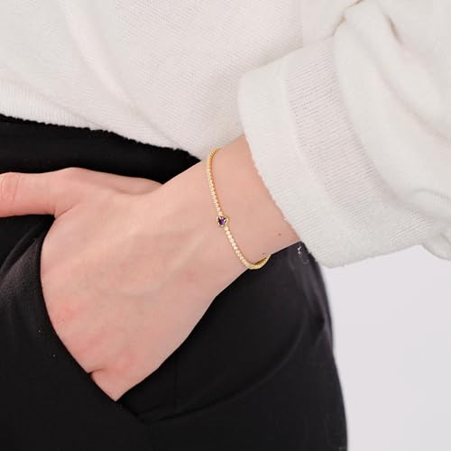 MIONZA 18K Gold Vermeil Adjustable Tennis Bracelets for Women, Classic, Amethyst Heart & Emerald Green Designs, Dainty Jewelry Gifts for Her4