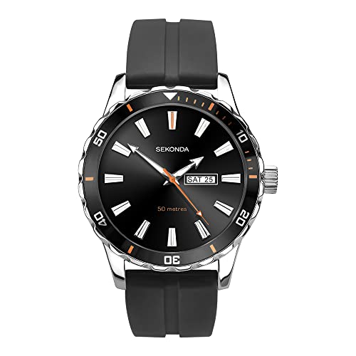 Sekonda Div 6 Mens Analogue Watch 45mm Silver Rubber Strap