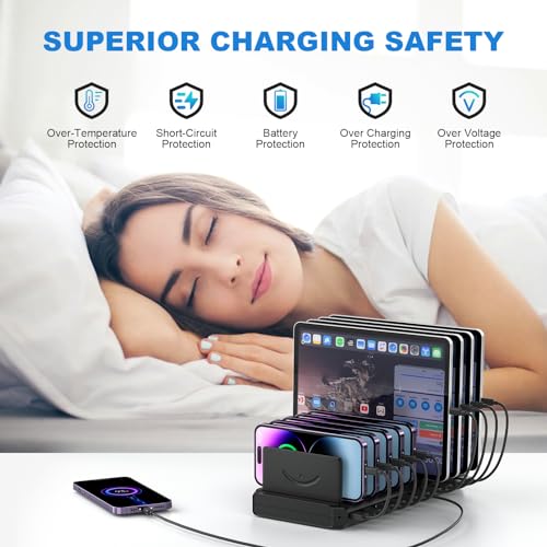 Charging Station for Multiple Devices, Cinlinso 60W 10 Port USB Fast Charging Station with Adjustable Dividers, Compatible with iPhone, iPad, Tablets and Cell Phone (Black) - Image 7