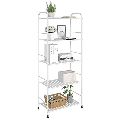 JSB 5-Tier Adjustable Shelving Unit, Heavy Duty Storage Rack Organizer Metal Corner Shelf for Kitchen Living Room Laundry Pantry Bathroom (White, 5 Tier)