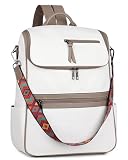 FADEON Mochila feminina de couro para laptop com compartimento para laptop, bolsa de ombro de poliuretano para laptop branca