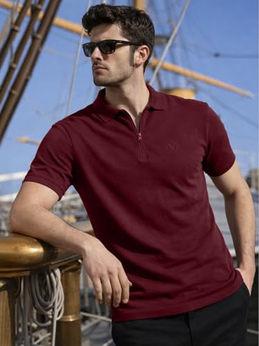 Image of Veirdo Men's Regular Fit Interlock Polo T-Shirt, Cotton Fabric, Half Sleeves,Stylish Collared Neck, Perfect for Casual and Office Wear, Soft, Comfortable (S-2XL)
