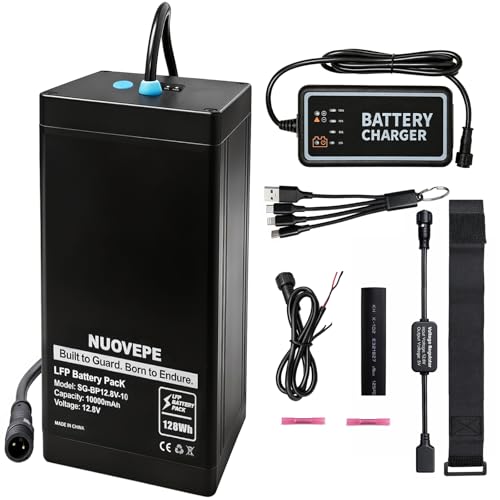 12V 10Ah Portable Lithium Battery Kit with 4-in-1 Charging Cable Waterproof Kayak Battery for Marine Fishing Kayak Compatible with Fish Finder GPS Phone Action Camera and Outdoor Devices