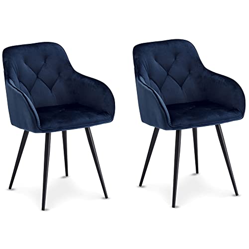 Ibbe Design - Sillas de comedor (4 unidades, tejido de terciopelo, con reposabrazos, Nadja, estructura de metal, 57 x 63 x 88 cm), color azul Cover
