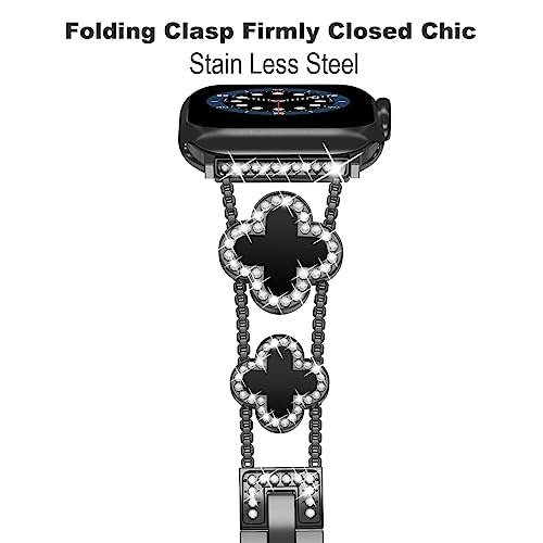 Image of Musk-MSKR Diamond Metal Bands Add Sparkle to Your Watch For Apple Watch Series 11 /10 /9 /8 /7 /6 /5 /4 /3 /2 /SE /Ultra Clover Simple and Stylish Compatible with 38mm40mm41mm42mm44mm45mm 46mm49mm Women's Wear