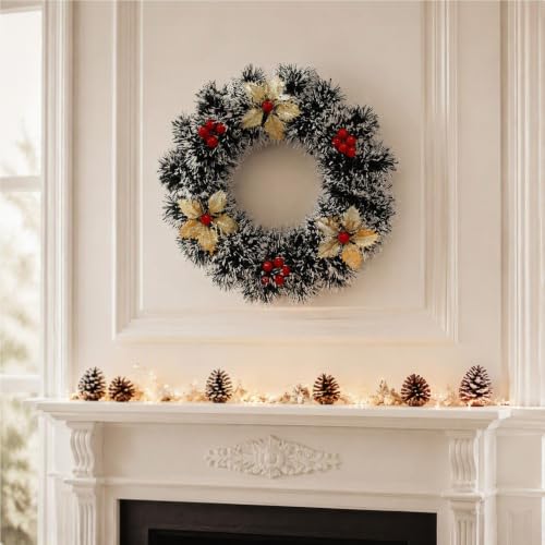 9.84 Inch Christmas Wreath with Flower Berries Decor - image 4