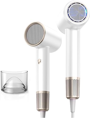 1800W Schnell trocknender Professioneller Ionen-Föhn Ultra-kompakt & leicht gleichmäßige Wärme antistatisch Frizz-Control energiesparend für Männer & Frauen (Weiß)