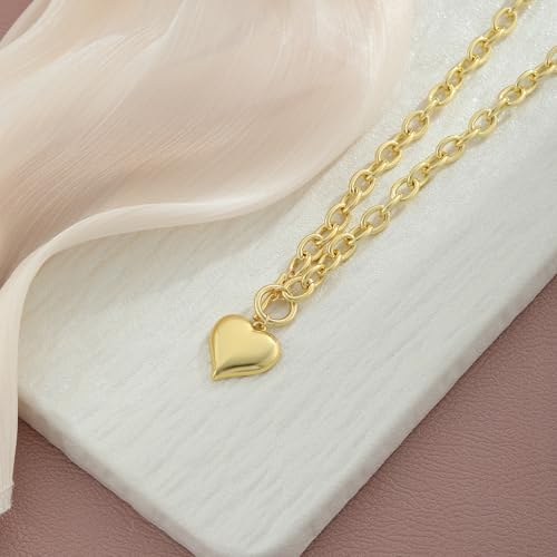 18K Gold Plated Necklace for Women, Heart Pendant Necklace Chunky Paperclip Choker Necklace for Gifts on Birthday Holidays Jewelry for Women4