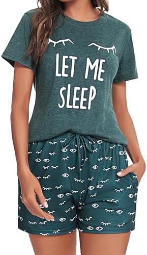 Uniexcosm Schlafanzug Damen Kurz Baumwolle Zweiteiliger | Pyjama Set Kurzarm Nachtwäsche Wimperndruck Sleepwear Hausanzug Loungewear