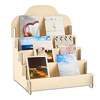 Qixuer 4 Tier Wooden Step Display Stand, Card Display Stand, Postcard Stand, Multi - Layer Storage Rack for Photo Cards, Greeting Cards
