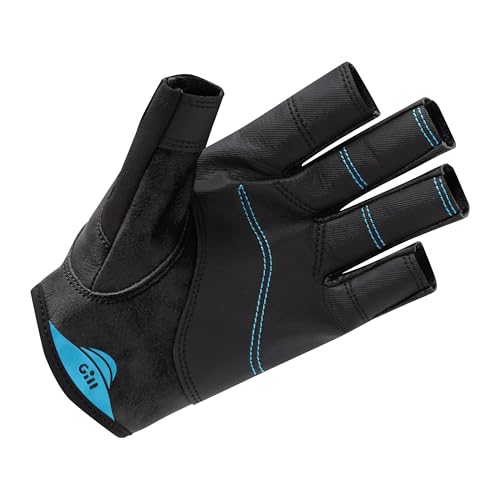Gill Pro Sailing Gloves - Short Finger with 3/4 Length Fingers for Boating, Dinghy, SUP, Kayaking or Windsurfing (Black/Bluejay, S)