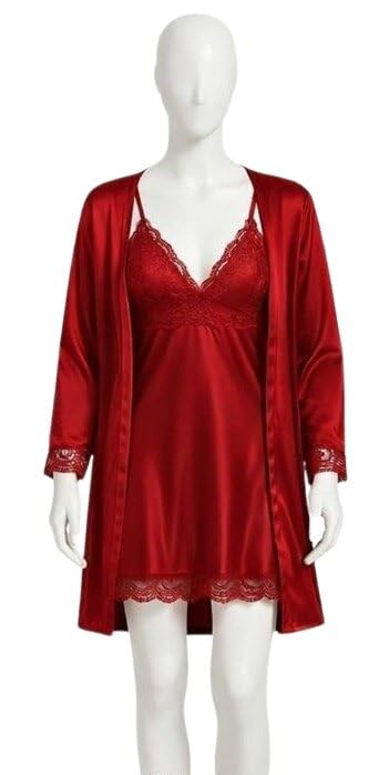 Women Nighty Trendy Design Relax Fit Sleep Dress Lightweight Fabric Home Night Gown Maroon XL-image-17