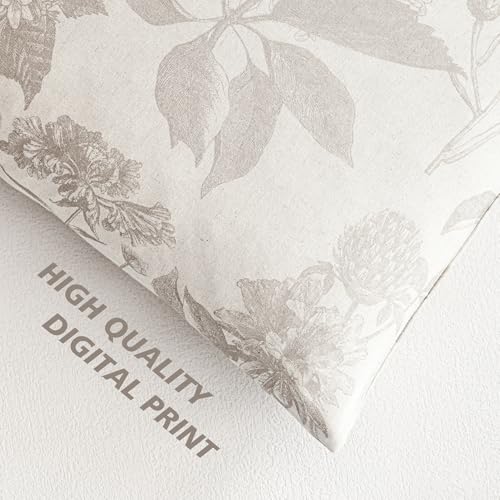 Image of Foindtower Set of 2 Linen Floral Vintage Throw Pillow Covers Neutral Accent Decorative Cushion Covers Farmhouse Boho Home Decor for Sofa Chair Couch Bedroom Living Room,24x24 Inch,Tan Beige