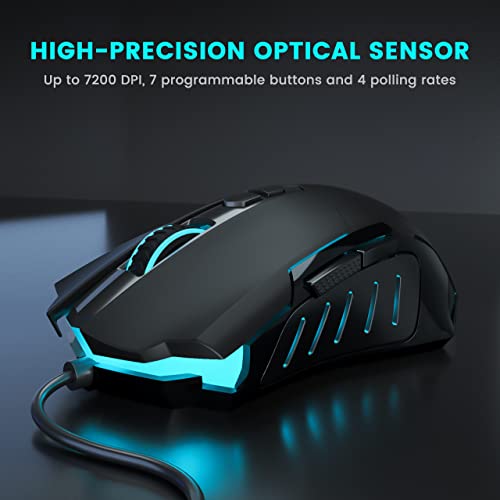 Lizsword Wired Gaming Mouse, Pc Gaming Mice [Breathing Rgb Led] [Plug Play] High-Precision Adjustable 7200 Dpi, 7 Programmable Buttons, Ergonomic Computer Usb Mouse For Windows/Pc/Mac/Laptop Gamer #TOP5