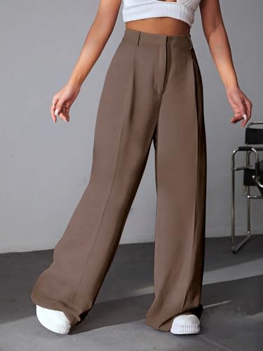 Image of GRECIILOOKS Women High Rise High Waist Trousers Flared Korean Style Formal Pants| Elegant Workwear for Office, College & Events (Available in Plus Size)