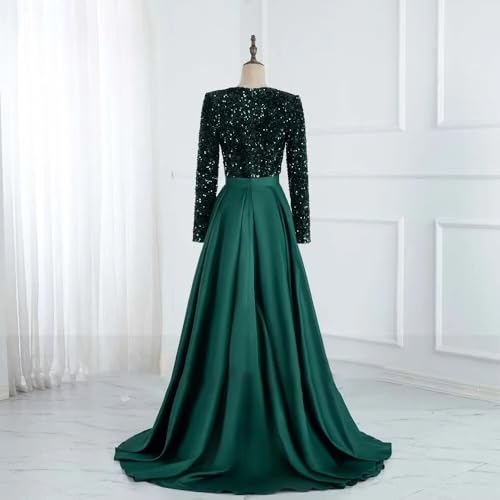 homdor Long Sleeve Sequin Prom Dresses for Women Sparkly Formal Evening Dress Satin Wedding Dress with Slit2