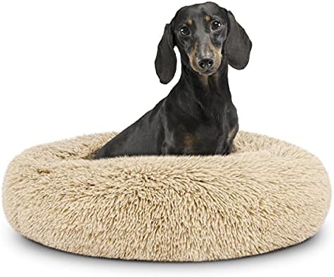 The Dogs Bed Sound Sleep Donut Dog Bed, Small Silver Grey Plush Removable Cover Calming Nest Bed