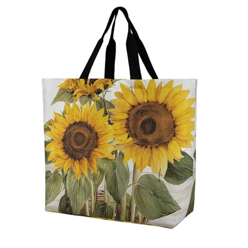 Fashionable Reusable Women's Shoulder Tote Bag Alluring Sunflowers Summer Printed with Unique Heat Transfer Print, Eco-Friendly Durable Polyester for Grocery, Travel & Gifts