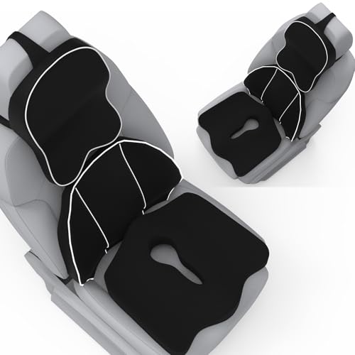 Image of Neckrest Back Support or Orthopaedic Cushion for Long Sitting with Ergonomic Design Made by High Density Memory Foam Used for Car or Office Chairs. (Midnight Black, Spine Support)