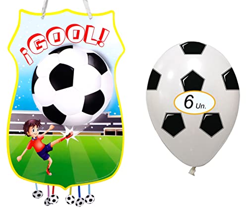 CHEERSET - Piñata de Football Anniversaire Grande + 6 Ballons - Décoration pour Fêtes Enfants - Grandes Piñatas à Remplir - Piñata Anniversaire Enfant (Football)