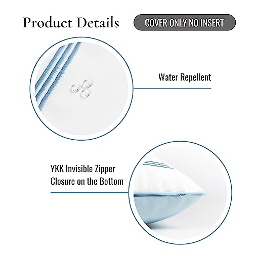 Hofdeco Premium Coastal Hampton Style Patio Indoor Outdoor Pillow Cover Only, 20"x20" Water Resistant for Backyard, Couch, Baby Blue Embroidered Square Line by Hofdeco Premium - Used condition - Image 4