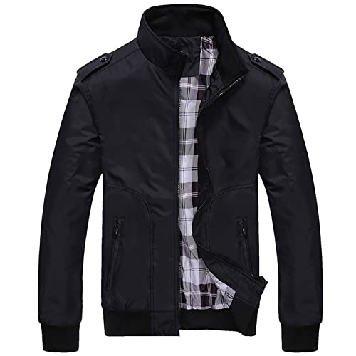 Image of Jinda Men's Windbreaker Full Zip Jackets Pocket Outdoor Spring Classic Mock Neck Hoodless Long Sleeve Outerwear