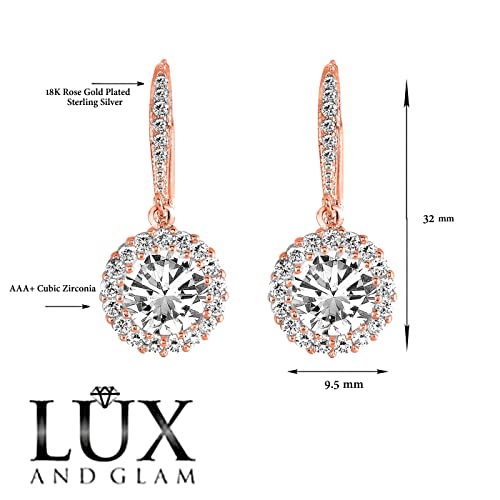 Gold-Plated CZ Halo Drop Earrings – Bridal Simulated Diamond Dangle Earrings for Women – Hypoallergenic Leverback Style – Heart, Round, Square, Triangle Shapes3
