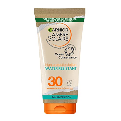 Garnier Ambre Solaire SPF 30 Water Resistant High Protection Sun Cream Lotion, High Sun Protection Factor 30, Non Sticky Sunscreen, UVA & UVB Protection, Approved by Cruelty Free International, 175ml