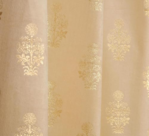 Image of Premium Velvet Long Door Curtains 9 Feet Long, Golden Foil Matka Design Room Darkening Curtains, Thermal Insulated Parda 4 Feet X 9 Feet (48 inch X 108 Inch) - 1 Pcs Cream Colour