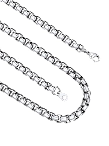 FindChic Stainless Steel Square Box Chain for Men | Silver/Gold/Black Rolo Necklace for Pendant | 2mm/3mm/6mm/8mm Width | No Tarnish, Hypoallergenic Hip Hop Jewelry with Gift Box | 18"-30" Length